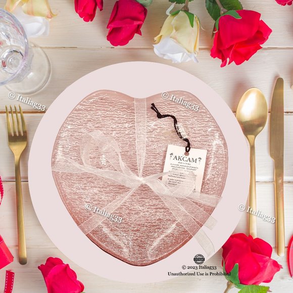 AKCAM Turkish Glass PINK Heart Ombre Plates 7" Glitter Sparkle Set of 4 NEW!! - Picture 13 of 13